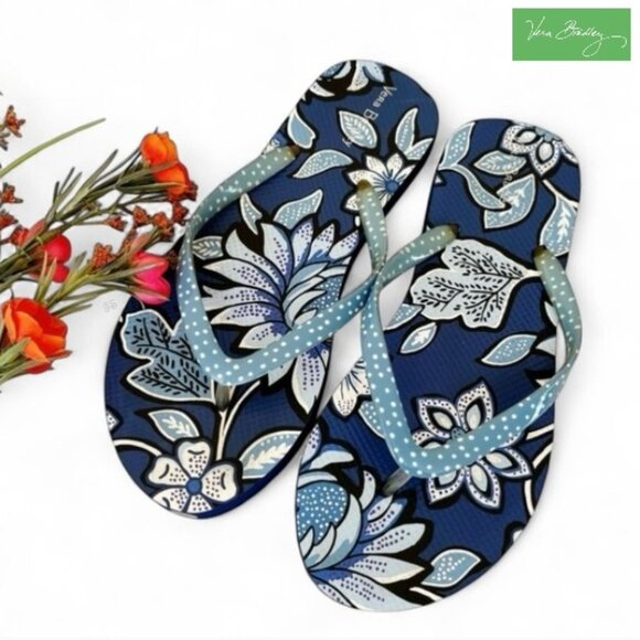 VERA BRADLEY 'Tropics Tapestry' Blue & White Floral Flip Flops Size S (5/6) NWOT - Picture 9 of 10